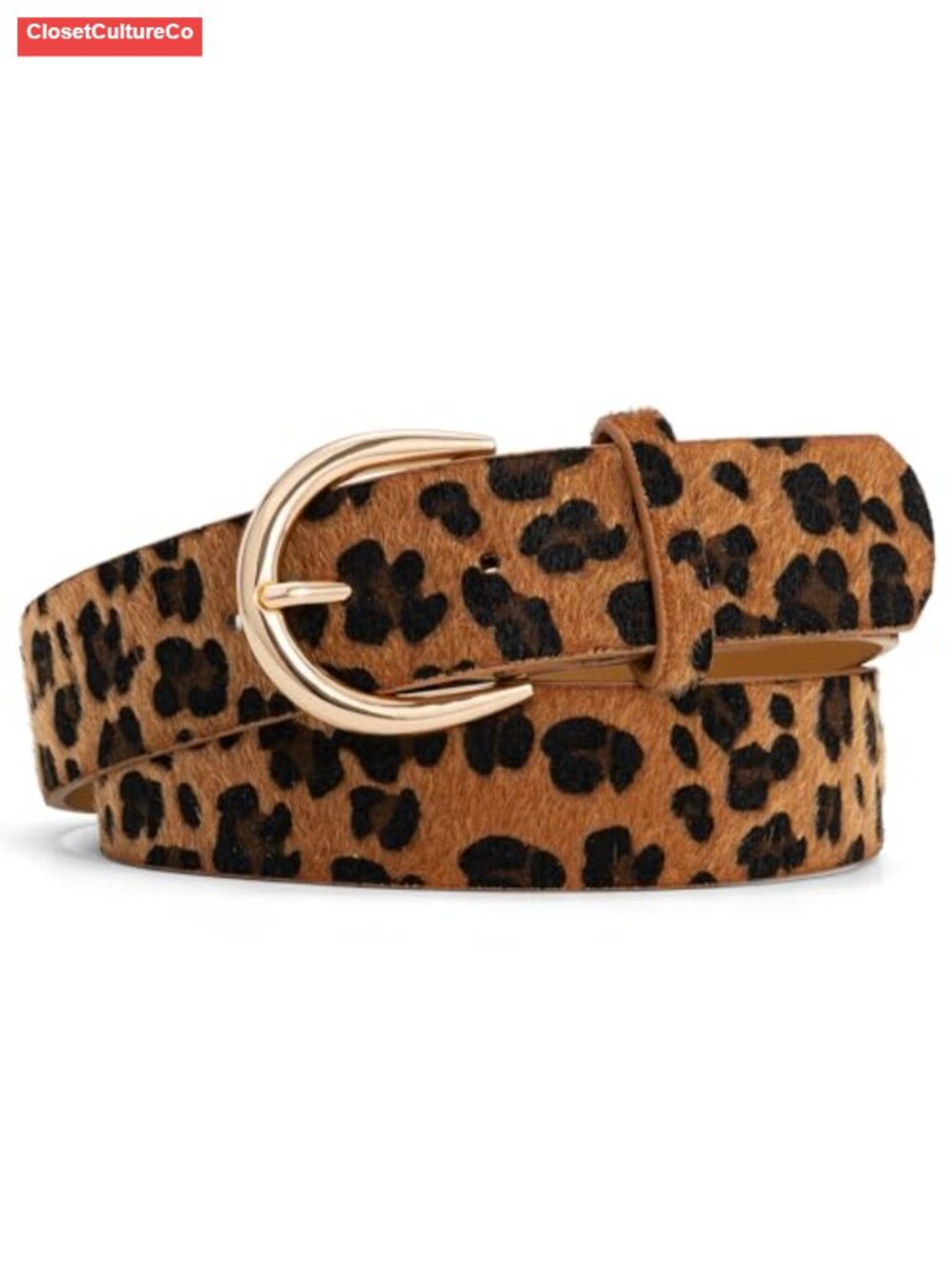 Leopard Print PU Leather Belt with Gold Buckle Statement Women's Belt